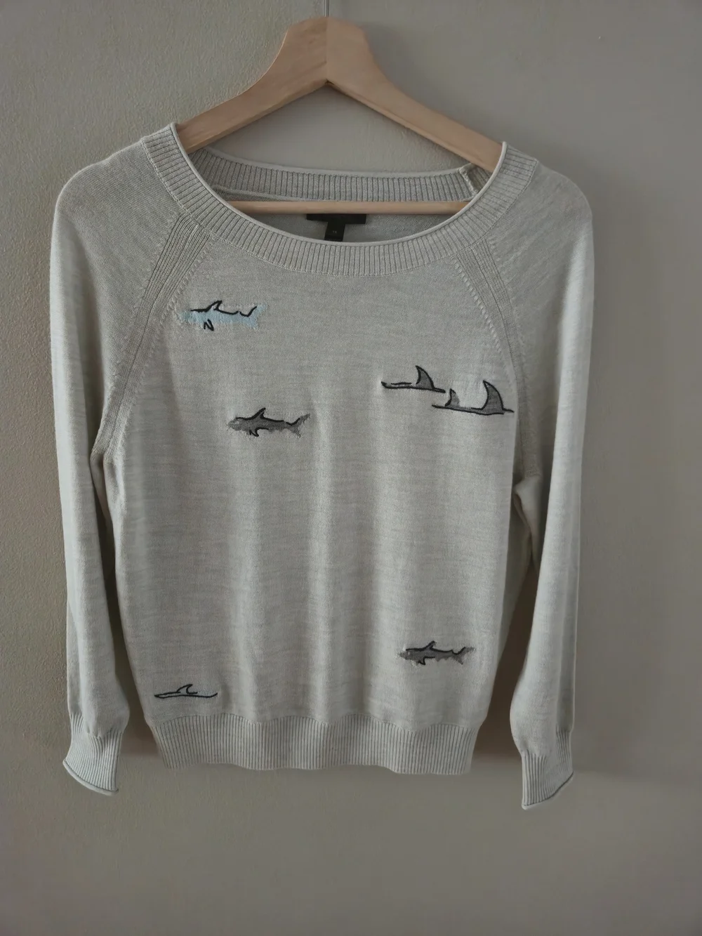 J.Crew Shark Embroidered Lightweight Sweater Merino Wool Blend Crewneck